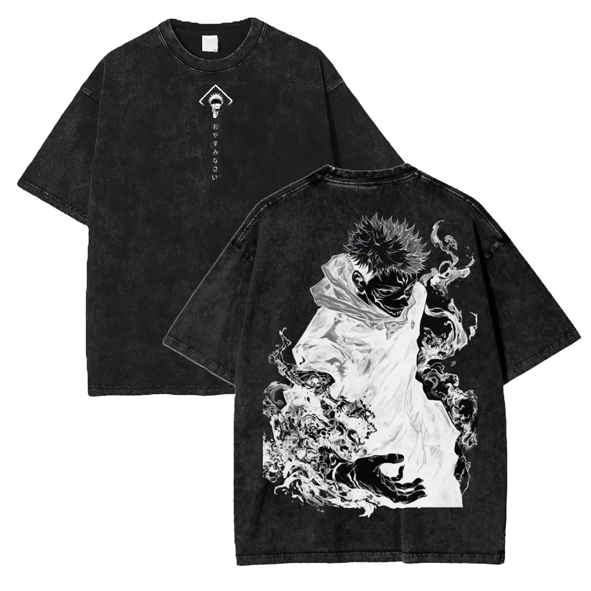 Jujutsu Kaisen Anime Acid Washed Oversize T-Shirt Yuji Itadori Tshirt
