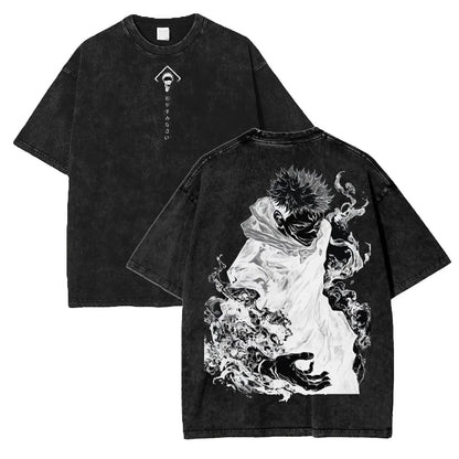 Jujutsu Kaisen Anime Acid Washed Oversize T-Shirt Yuji Itadori Tshirt