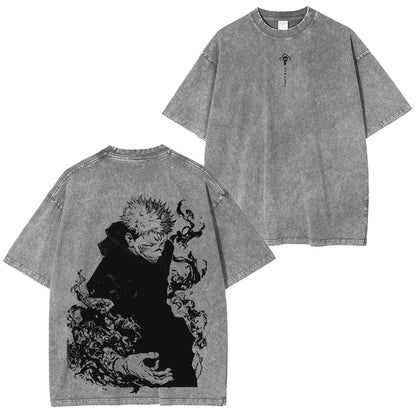 Jujutsu Kaisen Anime Acid Washed Oversize T-Shirt Yuji Itadori Tshirt