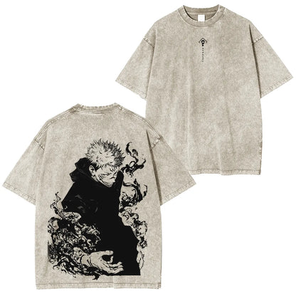 Jujutsu Kaisen Anime Acid Washed Oversize T-Shirt Yuji Itadori Tshirt